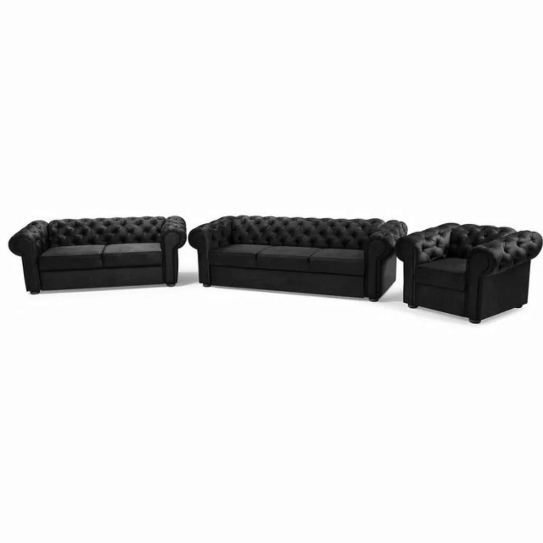 Beautysofa Polstergarnitur Chester, (Sessel + 2-Sitzer Sofa + 3-Sitzer Sofa günstig online kaufen