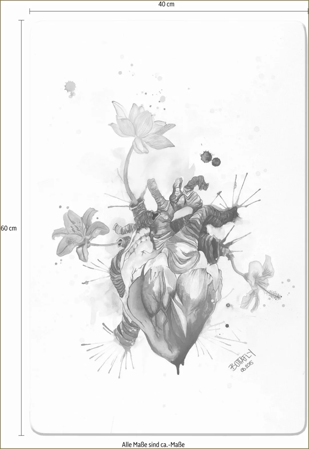 Wall-Art Glasbild "Buttafly Nature Beating Heart", Schriftzug günstig online kaufen
