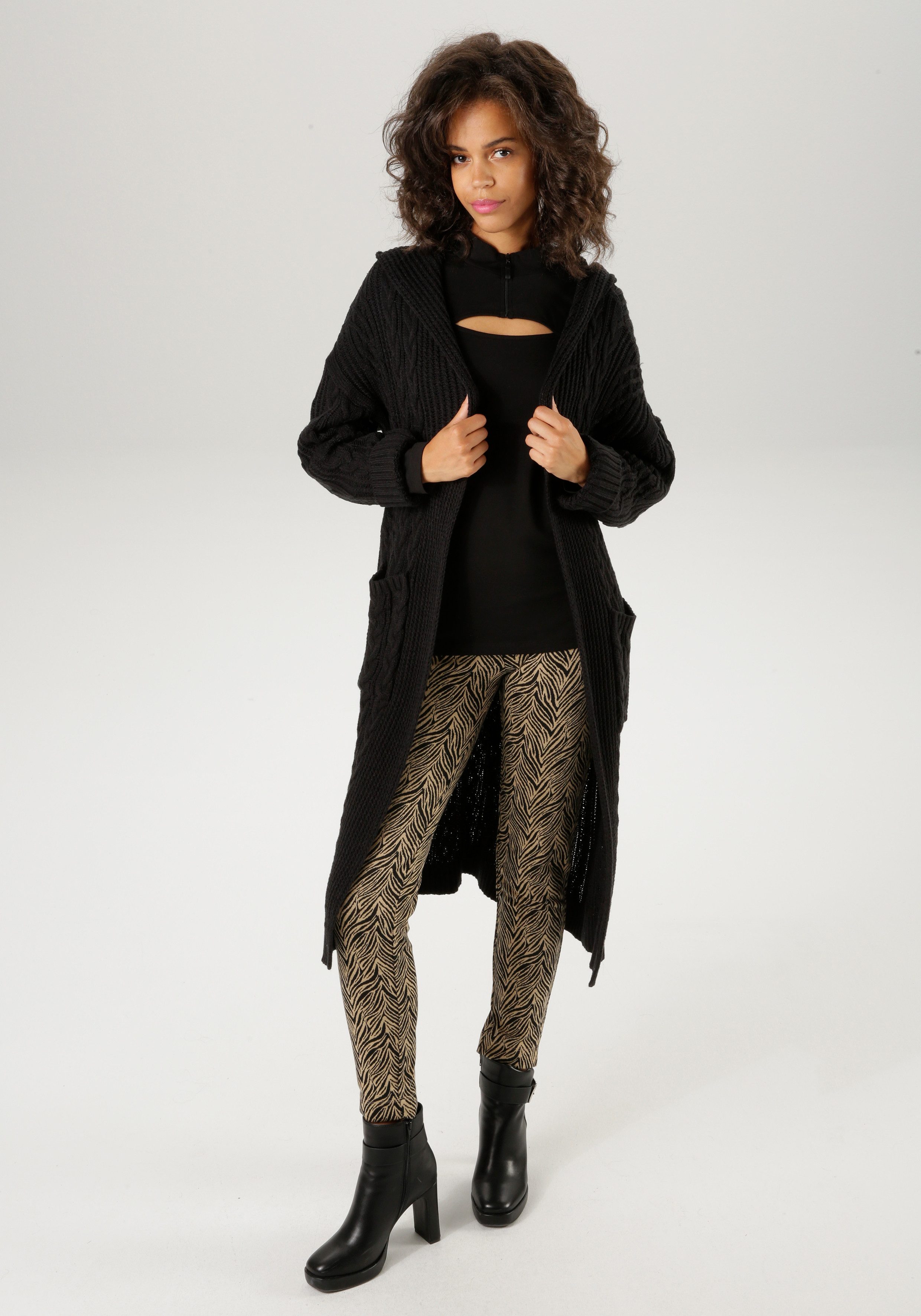 Aniston CASUAL Strickjacke, im trendigem Zopf- und Ajour-Muster-Mix günstig online kaufen