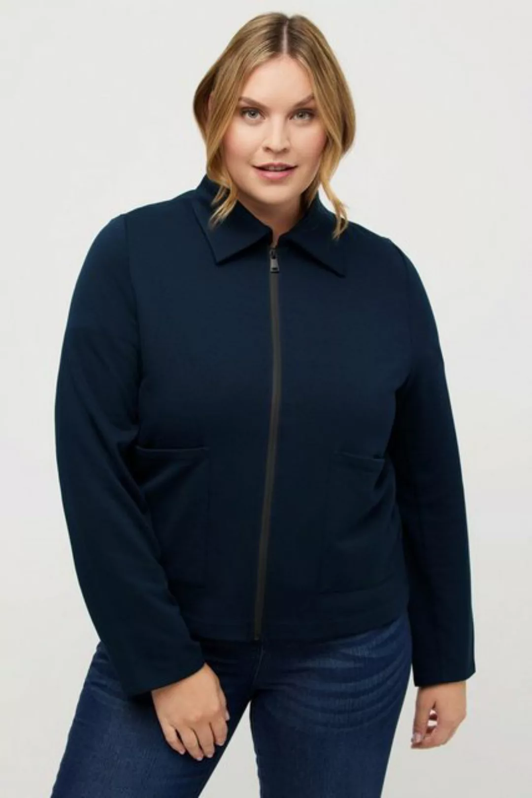 Ulla Popken Sweatjacke Sweatjacke kurz Hemdkragen Reißverschluss günstig online kaufen