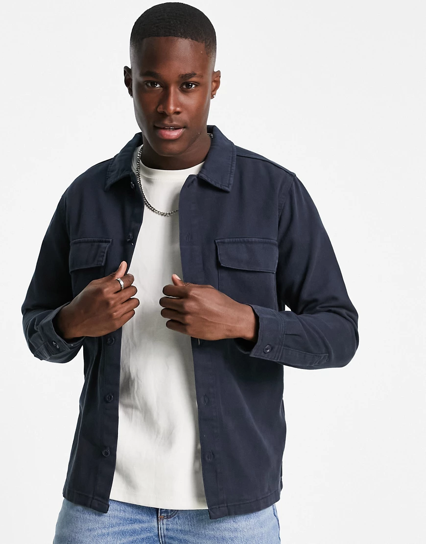 Jack & Jones Originals – Hemdjacke in Marineblau mit Brusttaschen günstig online kaufen