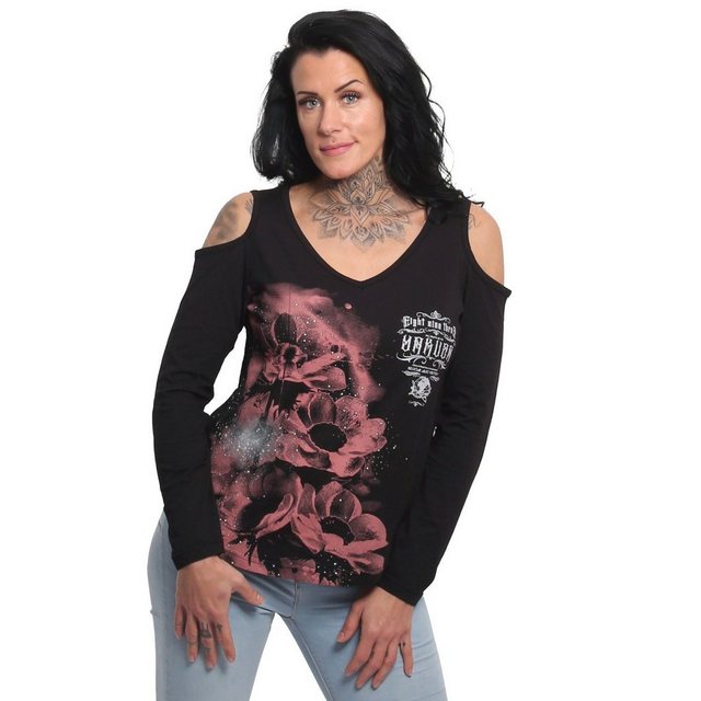 YAKUZA Langarmshirt Flower Style mit Cut-Outs an den Schultern günstig online kaufen