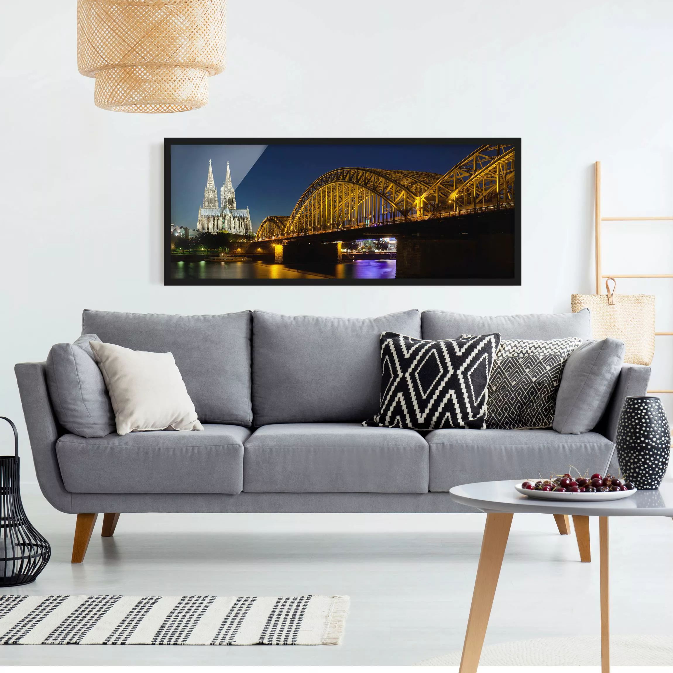 Bild mit Rahmen Architektur & Skyline - Panorama Köln bei Nacht günstig online kaufen