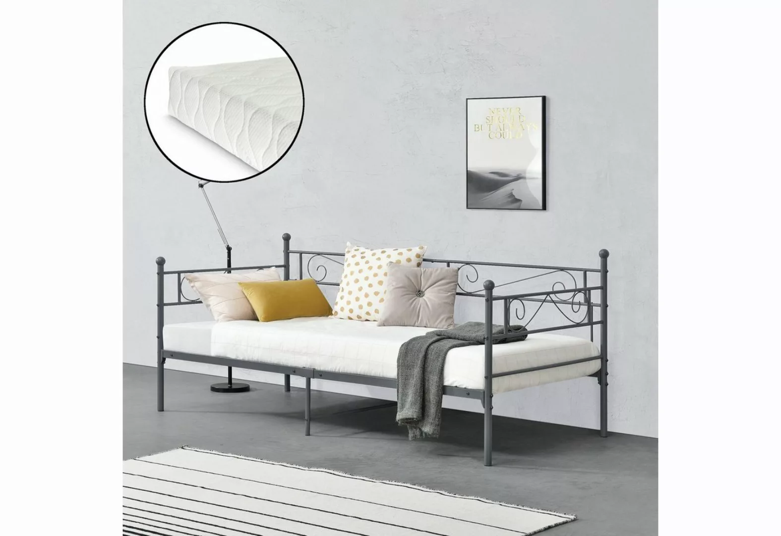 en.casa Metallbett, »Kerava« Einzelbett 90x200 cm mit Kaltschaummatratze Du günstig online kaufen