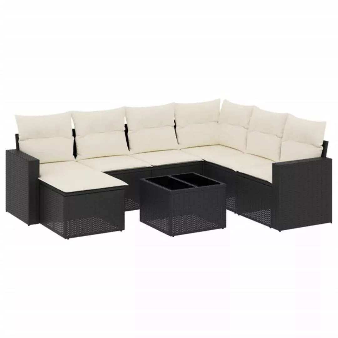 vidaXL Sofaelement 8-tlg. Garten-Sofagarnitur mit Kissen Schwarz Poly Ratta günstig online kaufen