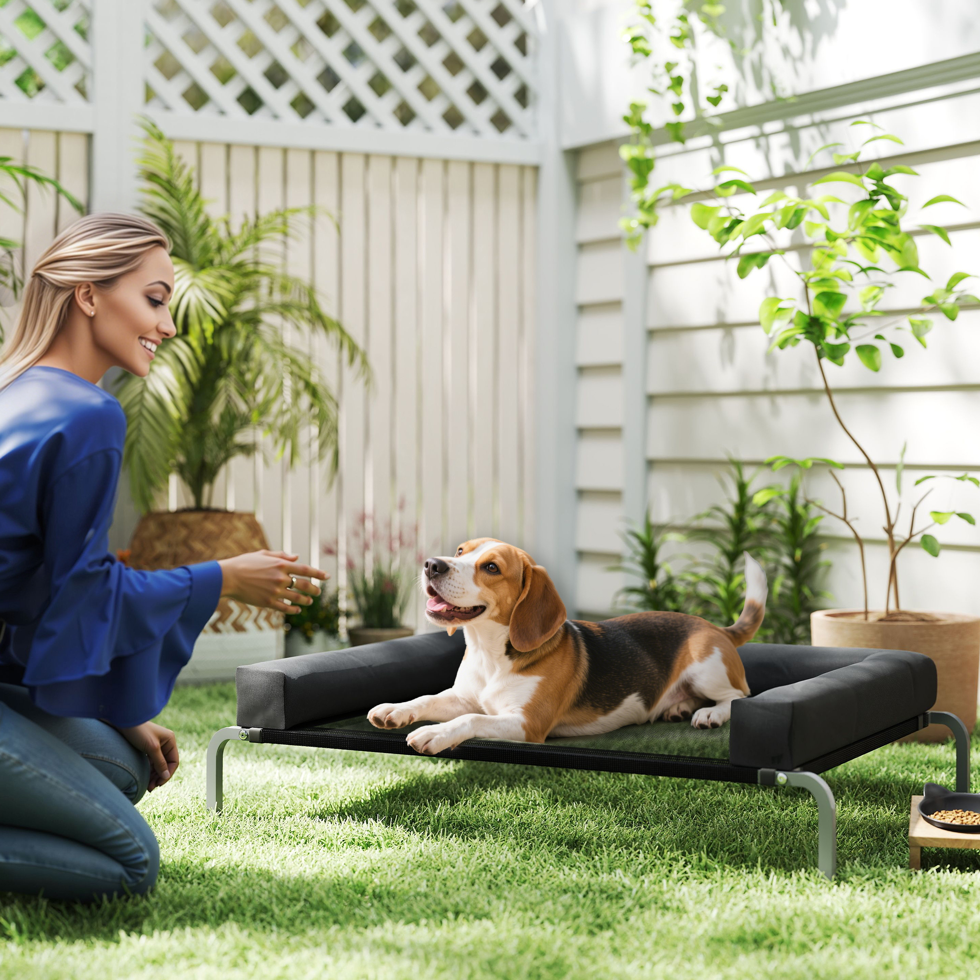 PawHut Erhöhtes, kühlendes Hundebett, tragbares Hundelager für drinnen und günstig online kaufen