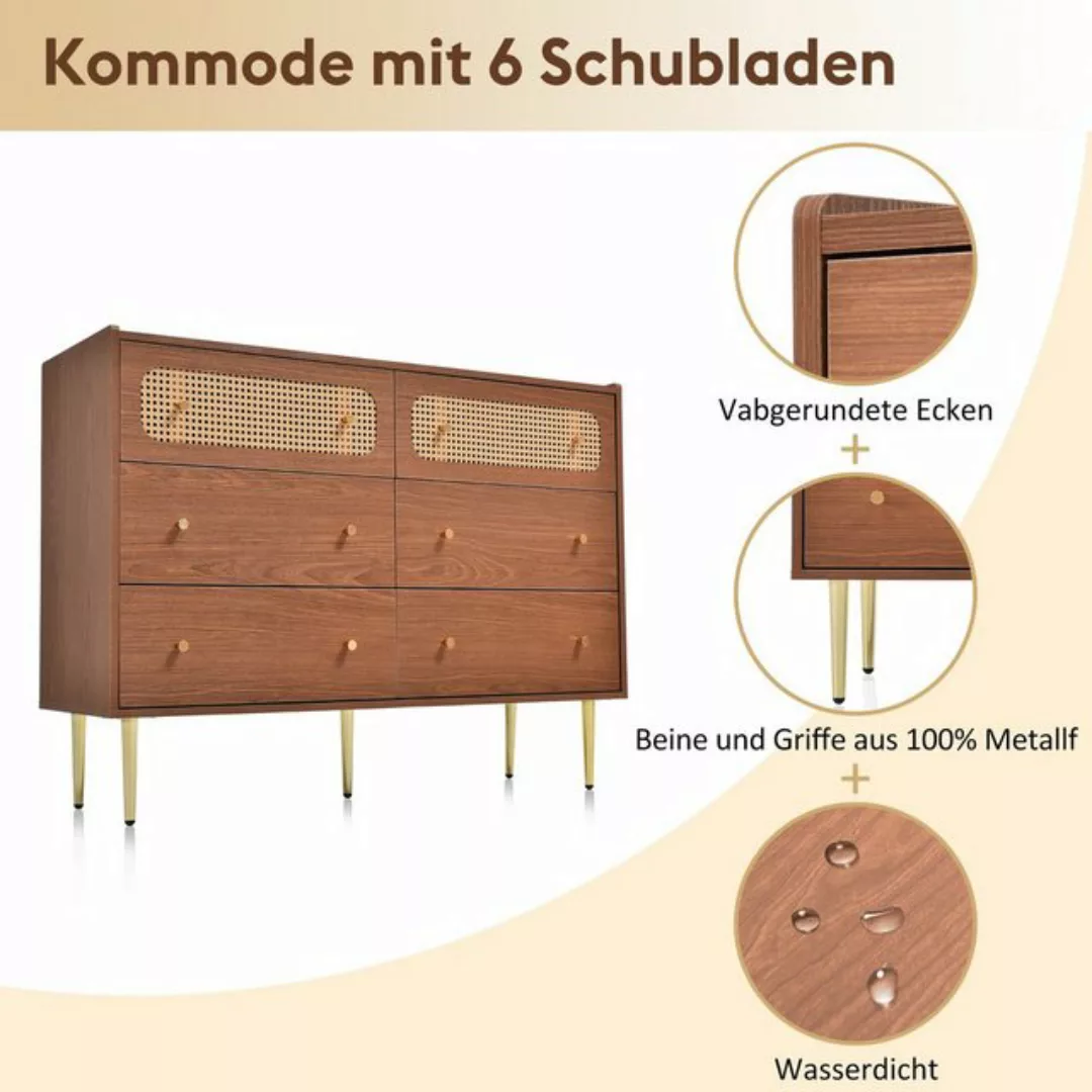 Odikalo Fächerschrank Schubladenkommode m. 6 Schubladen, Rattan Sideboard H günstig online kaufen