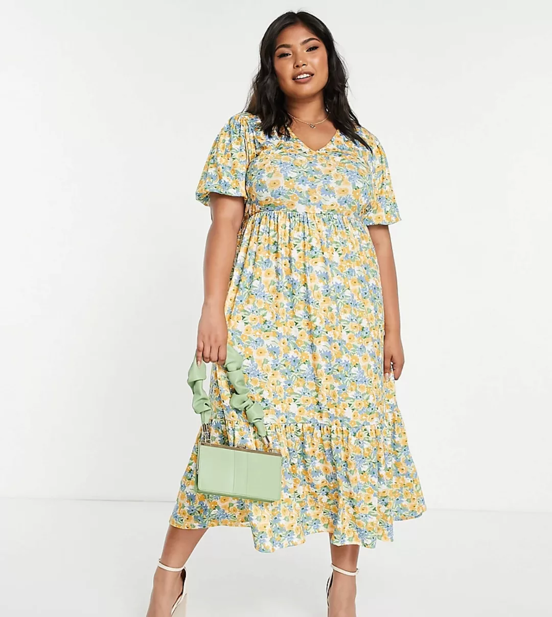 In The Style Plus x Stacey Solomon – Gestuftes Midi-Hängerkleid in Gelb geb günstig online kaufen
