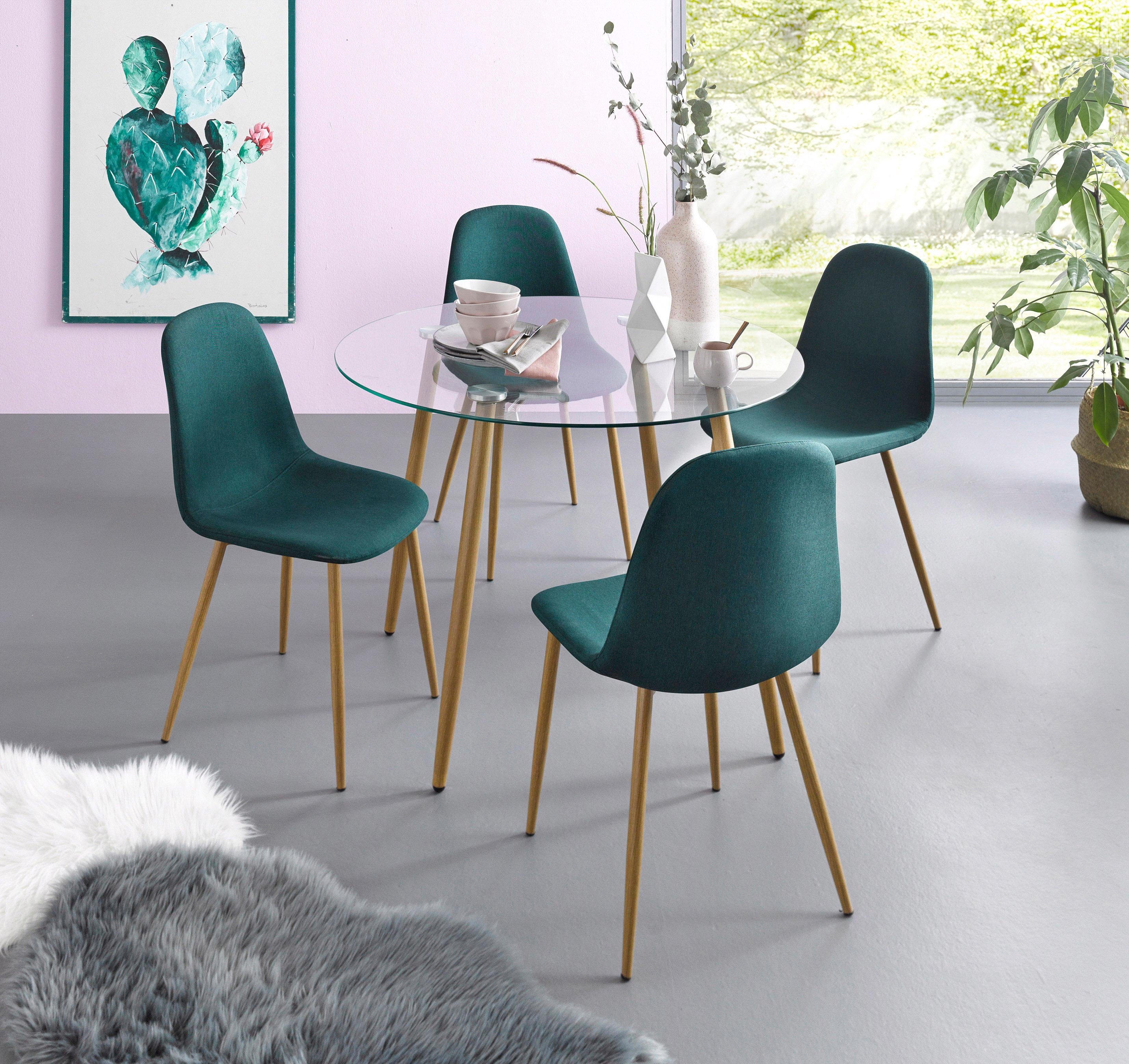 INOSIGN Essgruppe "Miller", (Set, 5 tlg.), Glastisch mit 4 Stühlen (Webstof günstig online kaufen