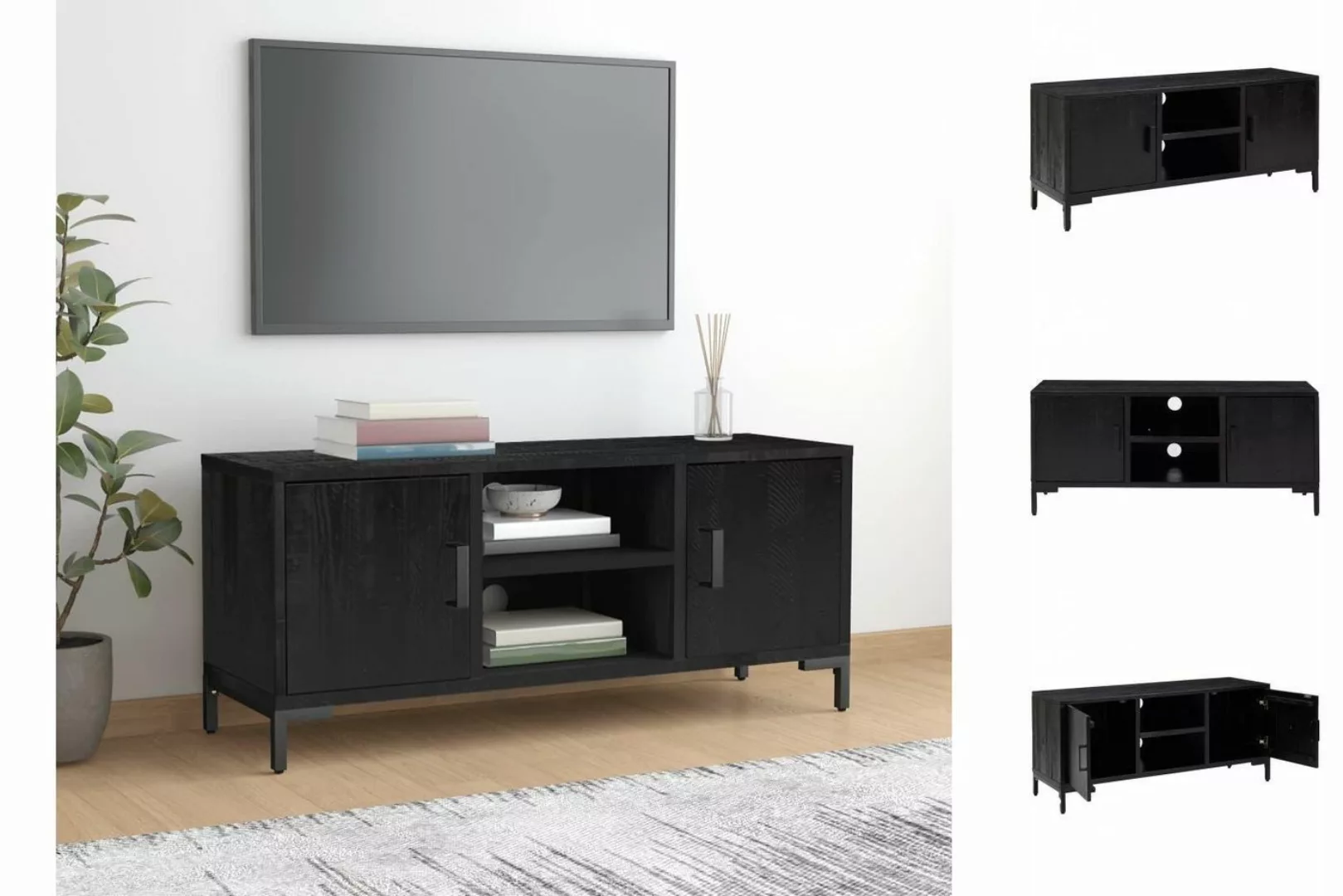 vidaXL TV-Schrank TV-Schrank Schwarz 110x35x48 cm Massivholz Kiefer Recycel günstig online kaufen