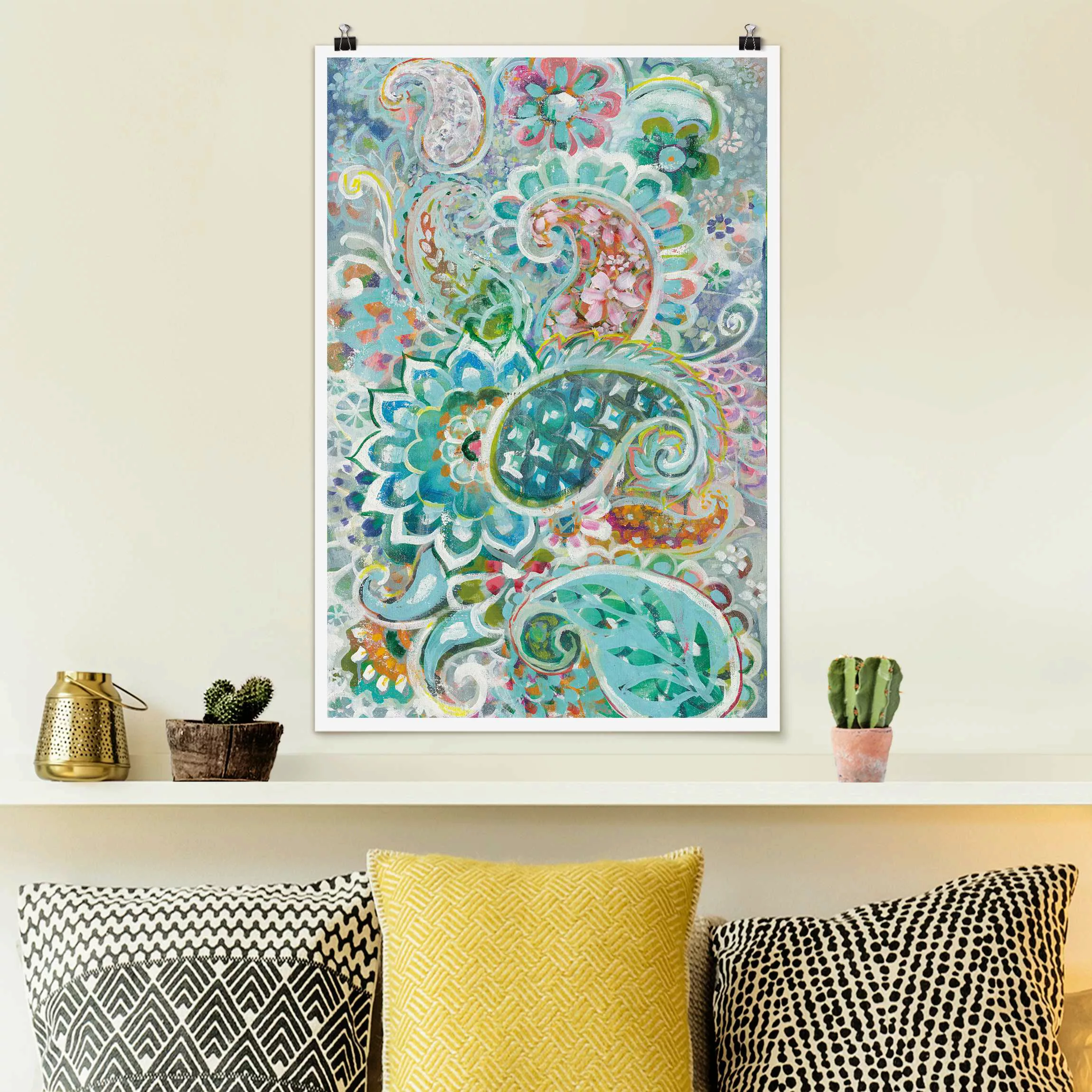 Poster Paisley mit Blumen günstig online kaufen