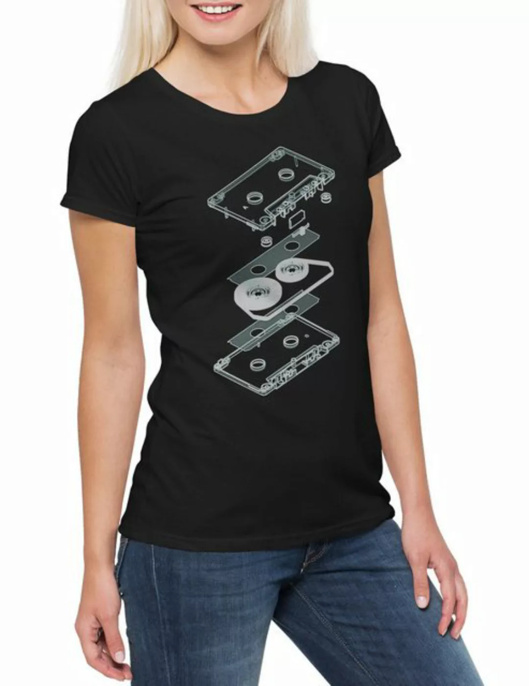 Urban Backwoods Print-Shirt Explosion Audio Cassette Damen T-Shirt 80s Kass günstig online kaufen