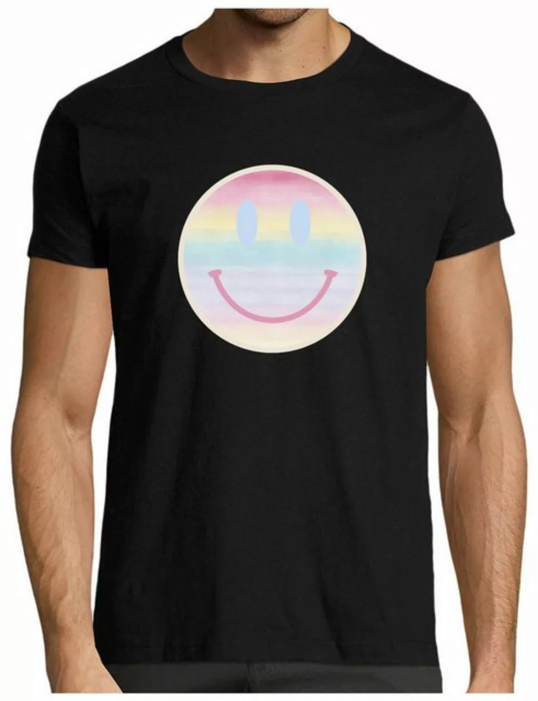 MyDesign24 T-Shirt Herren Print Shirt - Lächelndes Pastell Smiley Brustprin günstig online kaufen