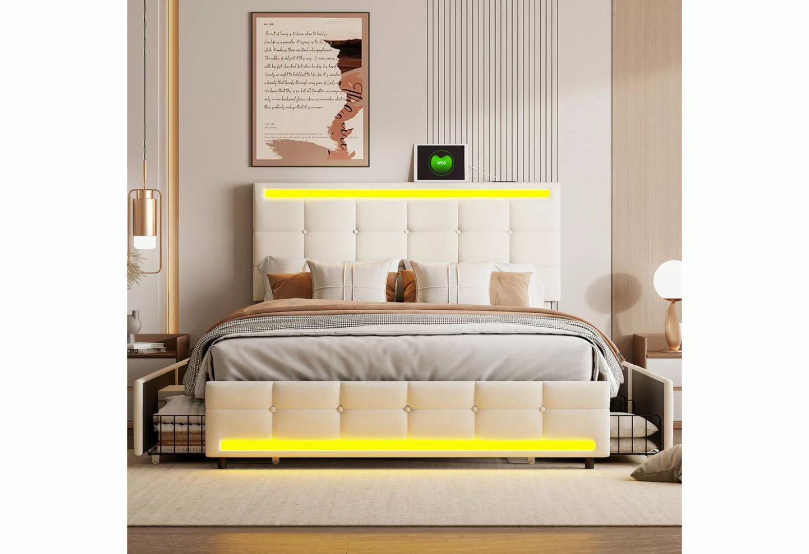 LuxeLiving Polsterbett LED Doppelbett (Geeignet für Jugendliche und Kinder) günstig online kaufen