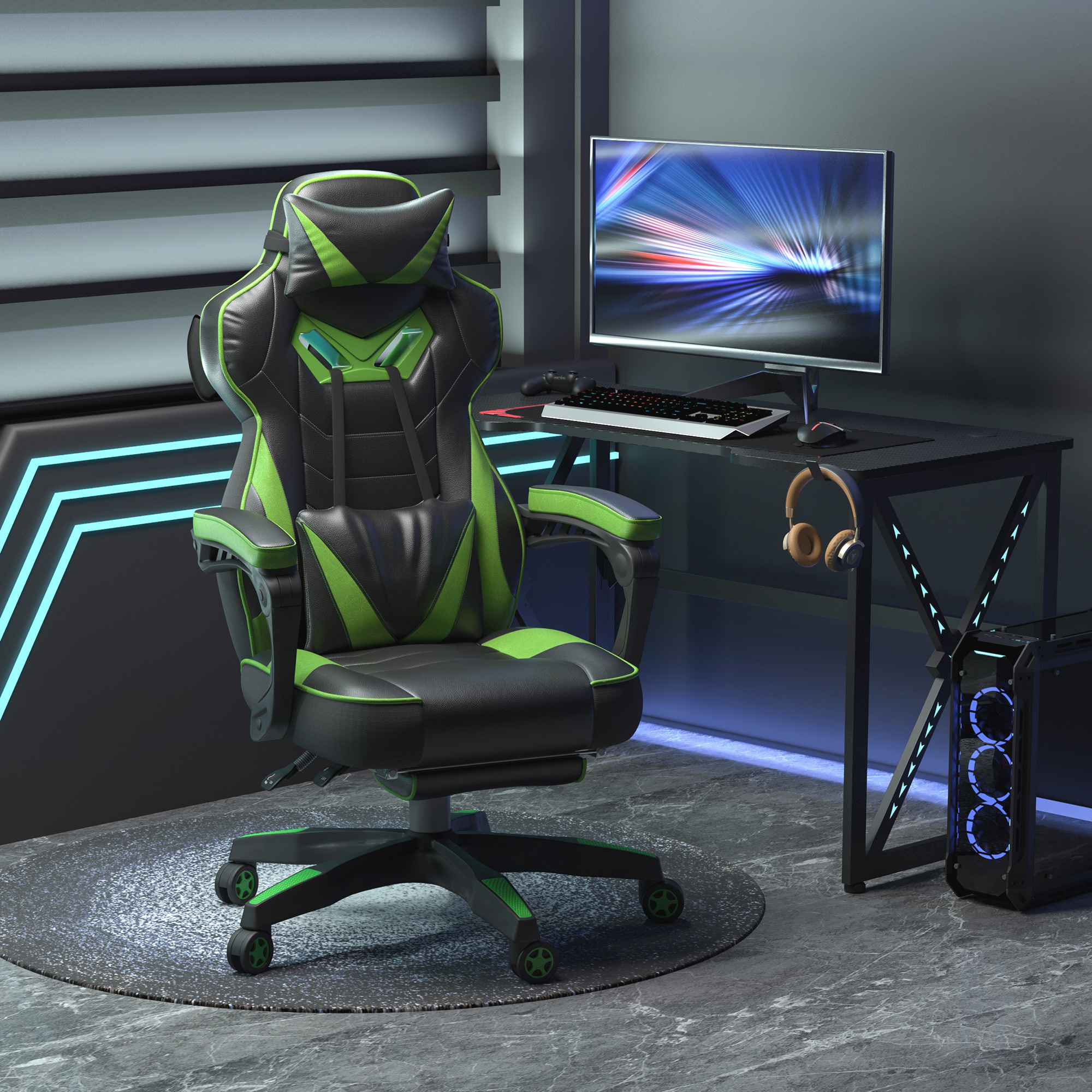 Vinsetto Ergonomischer Gaming-Bürostuhl, Bürostuhl mit Fußstütze, Kopfstütz günstig online kaufen