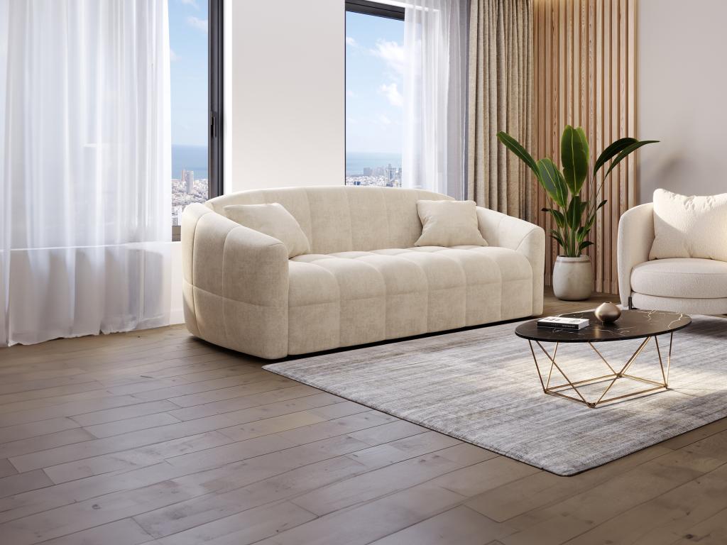 Sofa 3-Sitzer mit Schlaffunktion - Samt - Beige - Liegefläche 140 cm - Matr günstig online kaufen