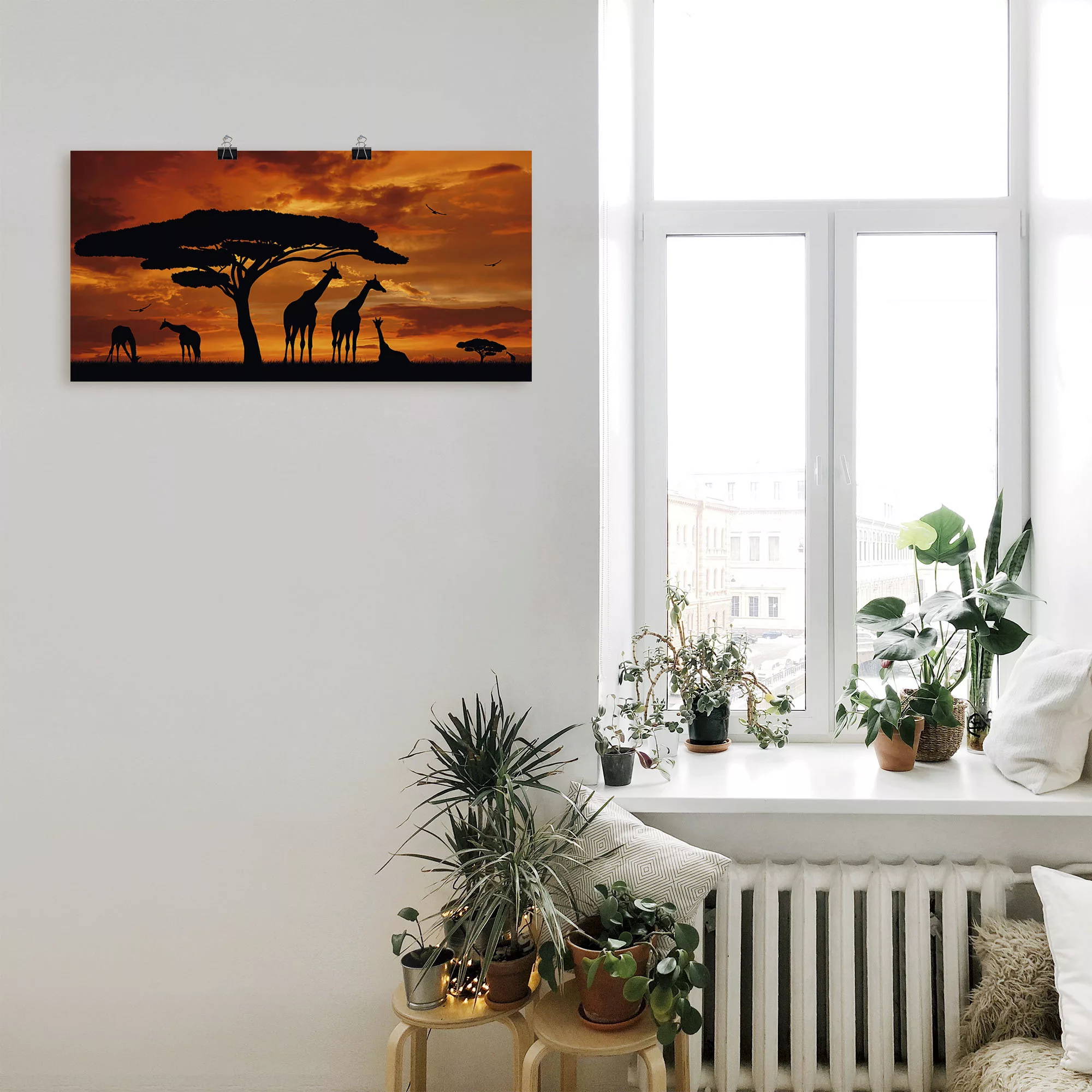 Artland Wandbild "Herde von Giraffen im Sonnenuntergang", Wildtiere, (1 St. günstig online kaufen