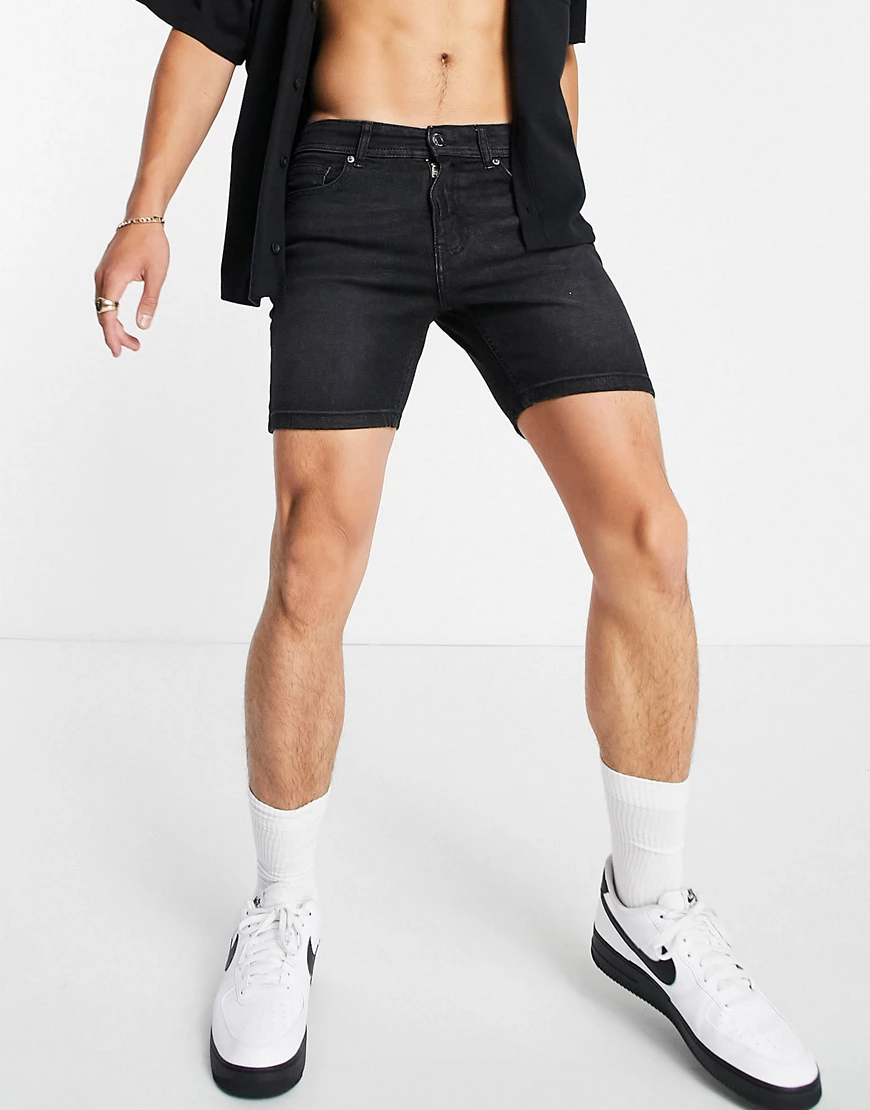 Don't Think Twice – Eng geschnittene Jeansshorts in verwaschenem Schwarz günstig online kaufen