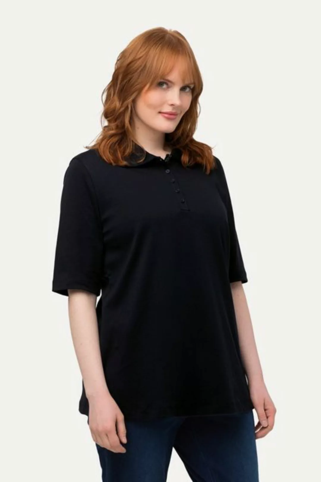 Ulla Popken Rundhalsshirt Poloshirt Classic Polokragen Halbarm Pima Cotton günstig online kaufen