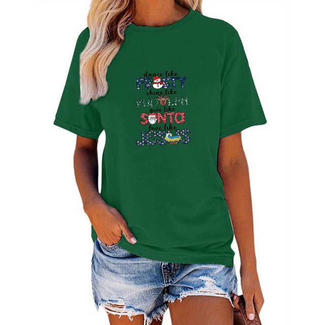 PYL Kurzarmbluse Damen Christmas Kurzarmbluse Locker Print-Shirt Lässige T- günstig online kaufen