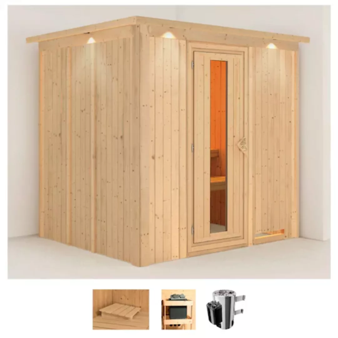 Karibu Sauna »Dima«, (Set), 3,6-kW-Plug & Play Ofen mit integrierter Steuer günstig online kaufen