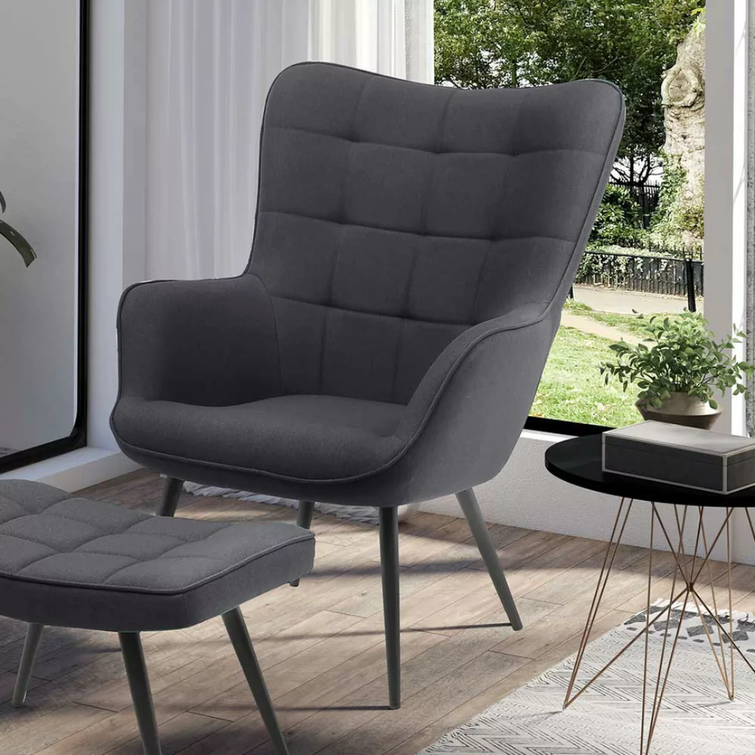 Sessel Dunkelgrau Stoff im Skandi Design 45 cm Sitzhöhe günstig online kaufen