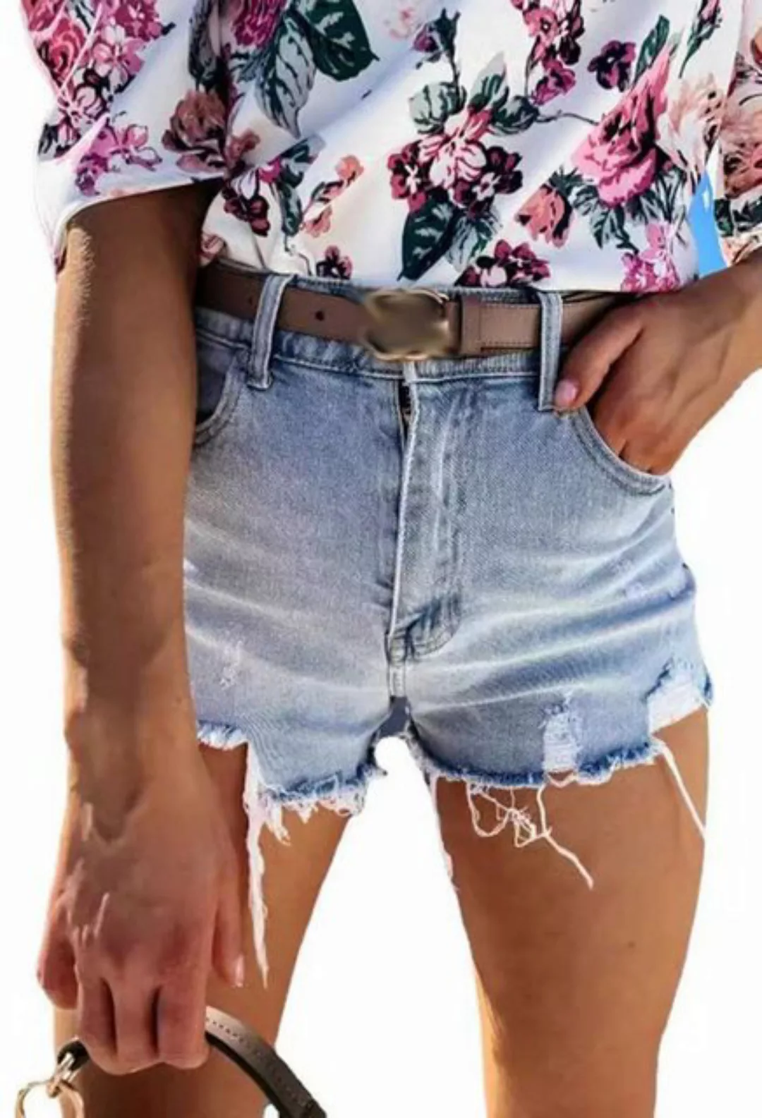 SEGUEN Jeansshorts High Stretch Denim Shorts für Frauen (Löcher gebrochene günstig online kaufen