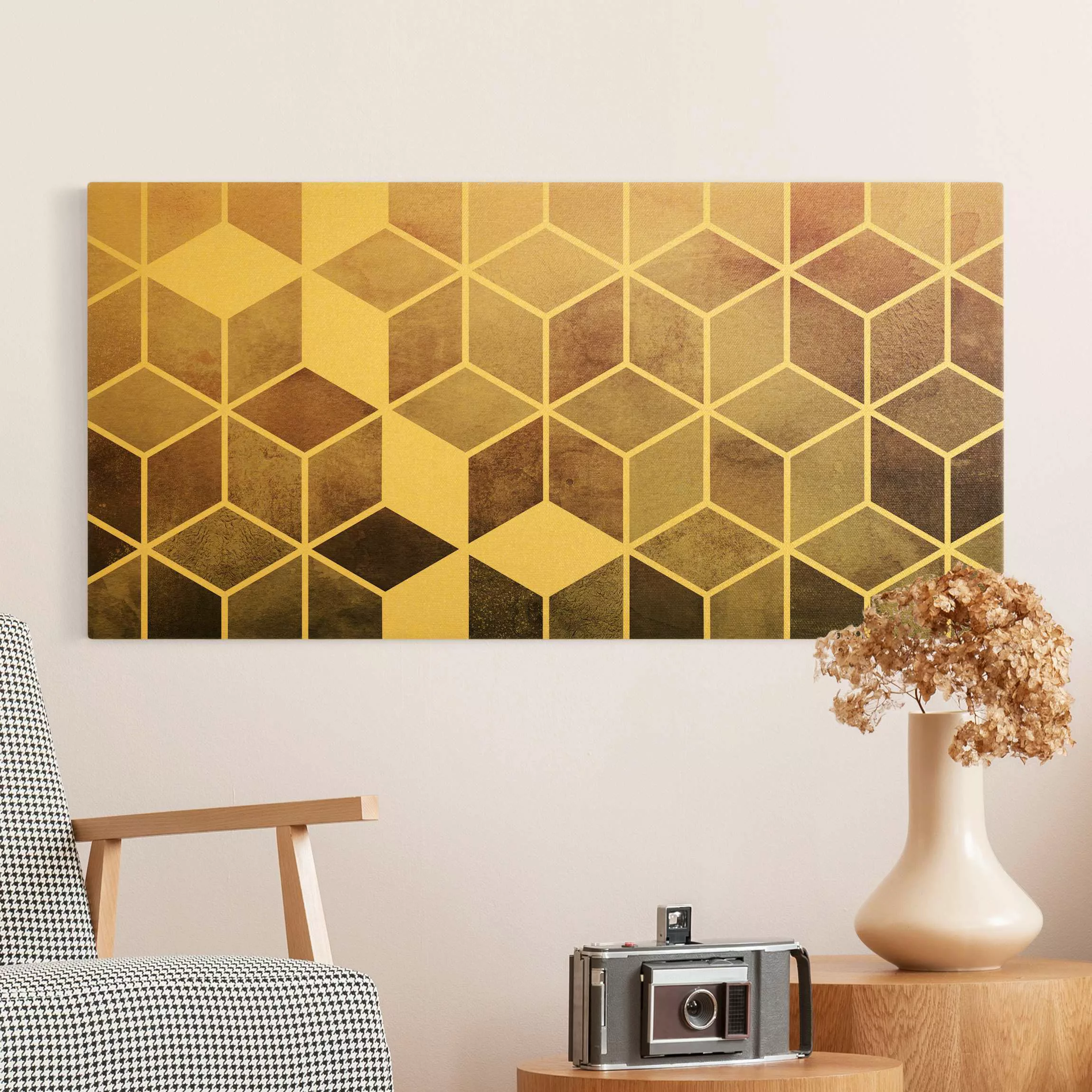 Leinwandbild Gold Goldene Geometrie - Rosa Grau günstig online kaufen