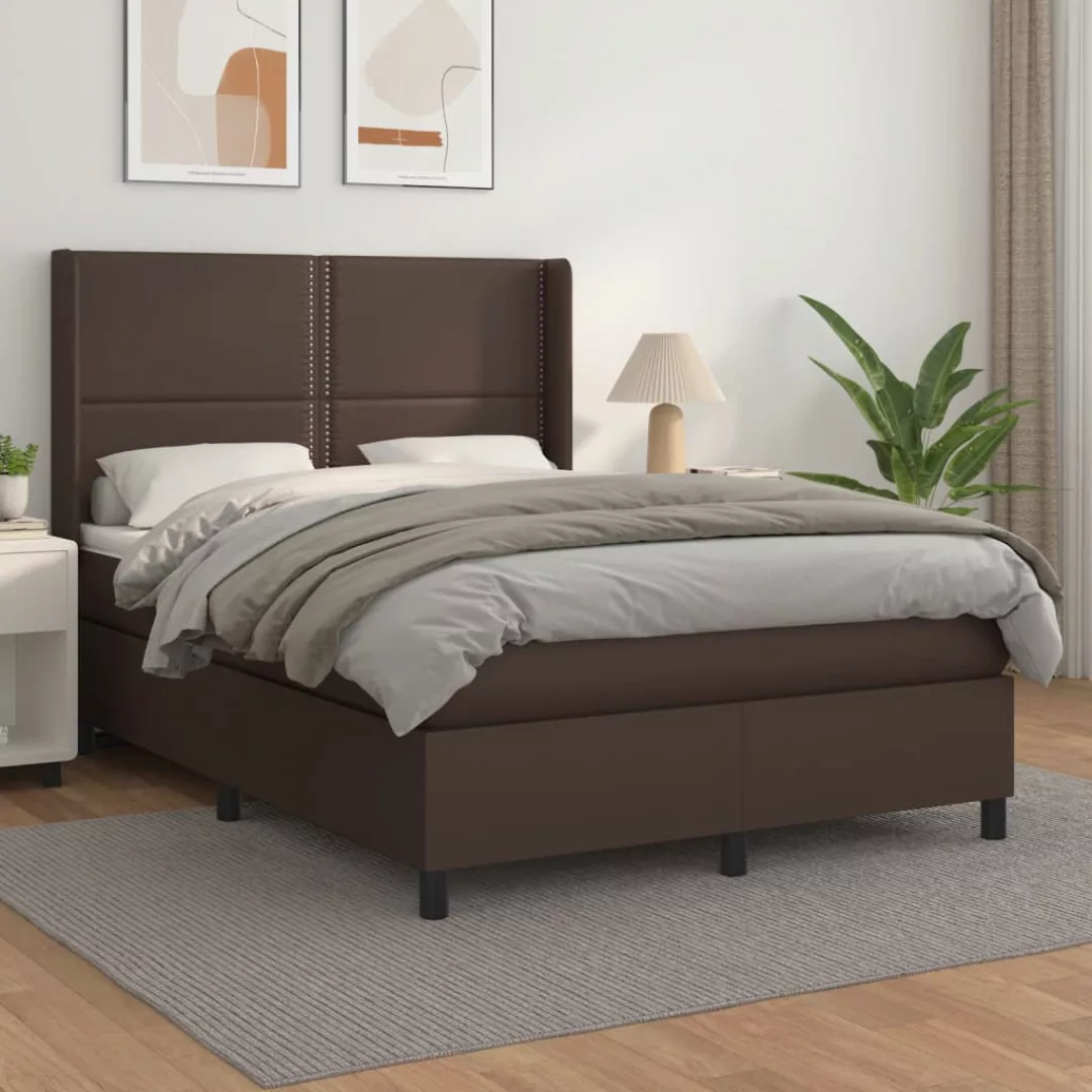 Vidaxl Boxspringbett Mit Matratze Braun 140x200 Cm Kunstleder günstig online kaufen