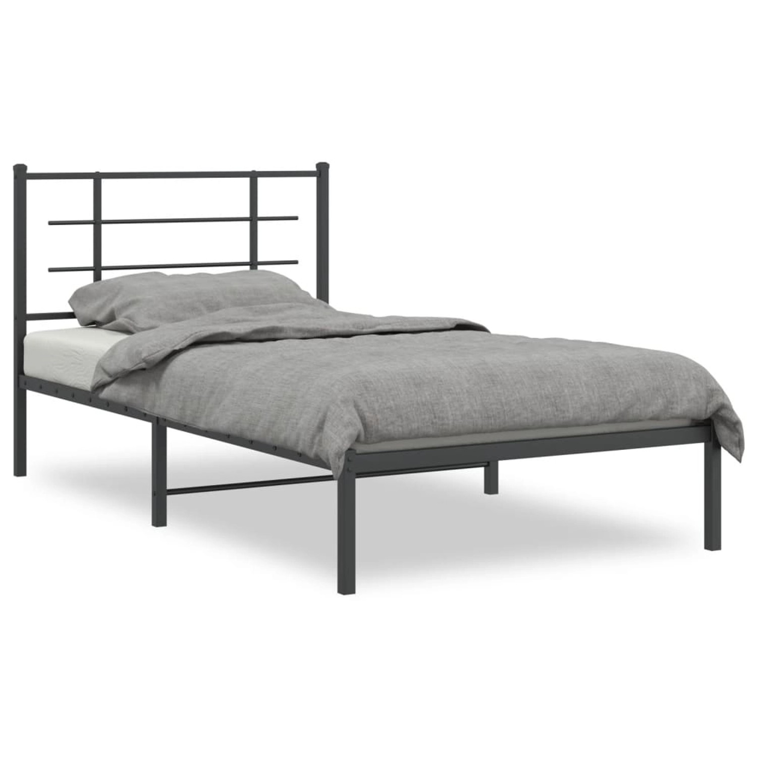 vidaXL Bettgestell, Bettrahmen mit Kopfteil Metall Schwarz 100x190 cm günstig online kaufen