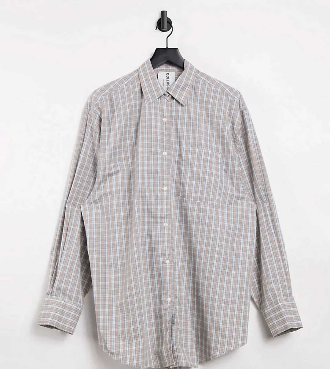 COLLUSION – Oversize-Hemd mit farblich abgestimmtem Karomuster-Braun günstig online kaufen