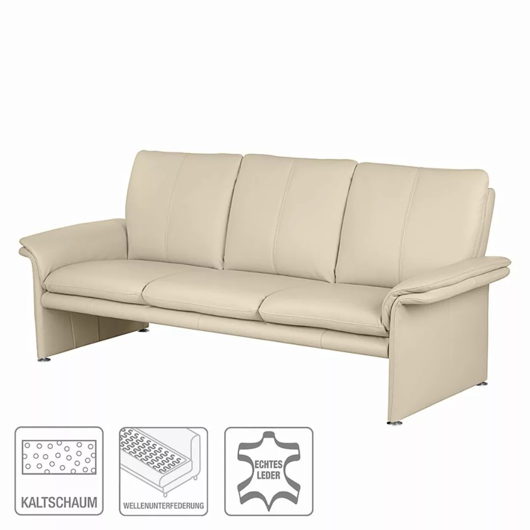 home24 Modoform Sofa Capri 3-Sitzer Beige Echtleder 214x90x88 cm (BxHxT) Mo günstig online kaufen