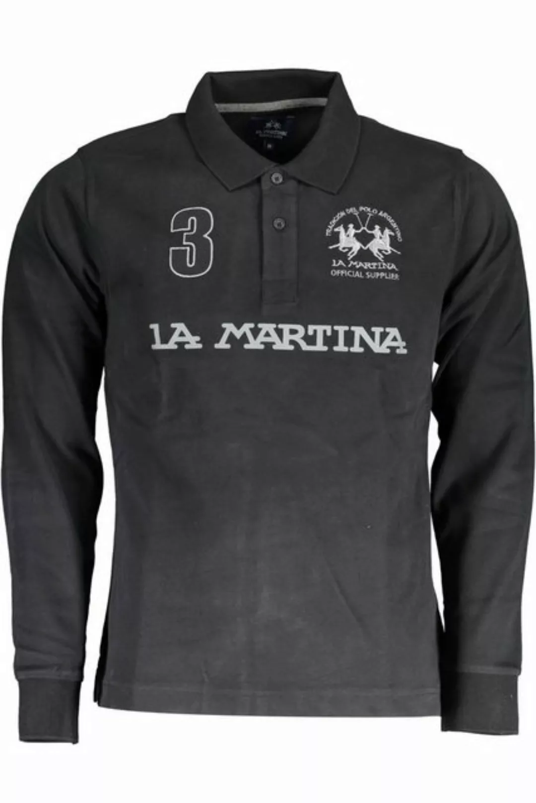 La Martina Poloshirt Elegantes schwarzes Langarm-Polo mit Stickerei für günstig online kaufen