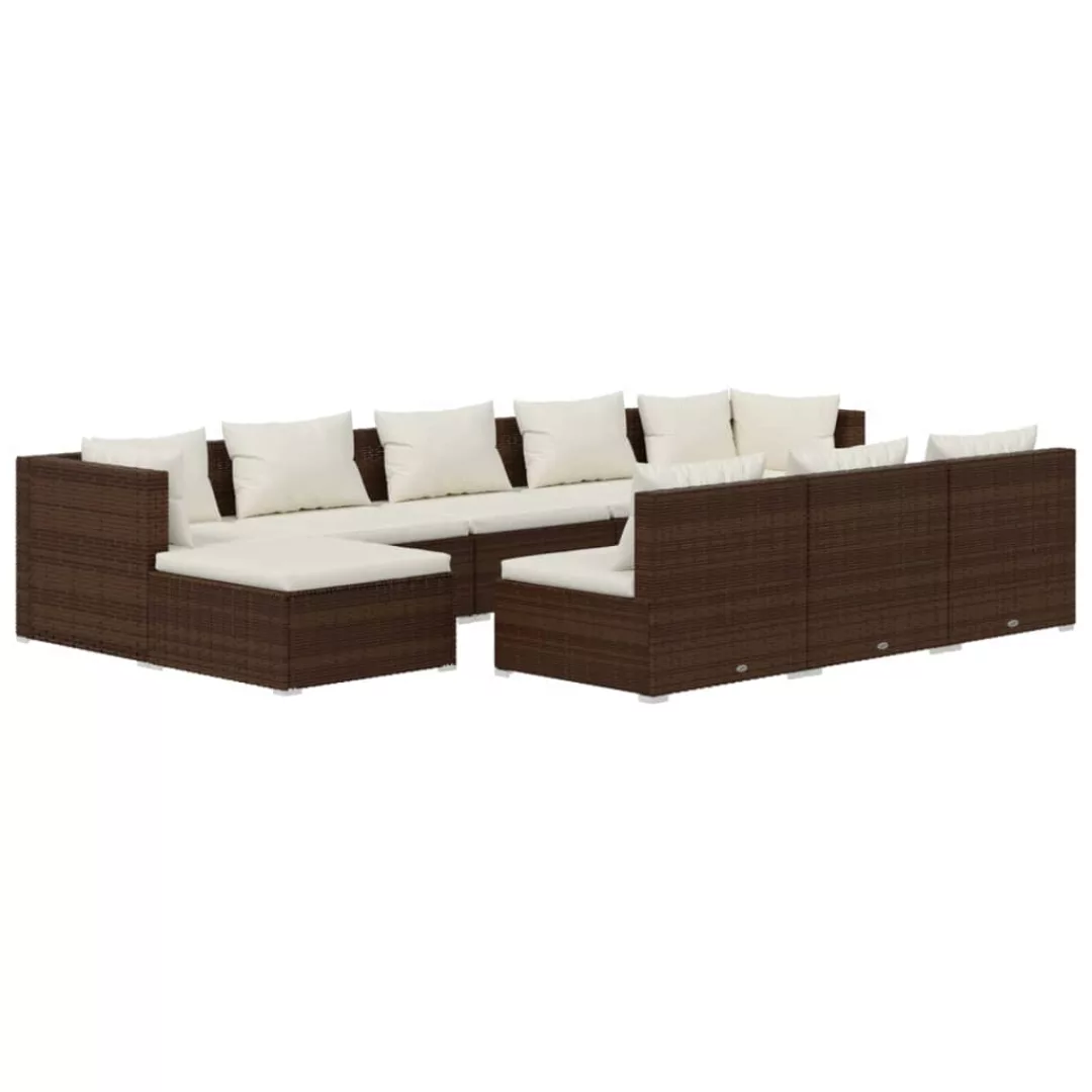 Vidaxl 10-tlg. Garten-lounge-set Mit Kissen Braun Poly Rattan günstig online kaufen