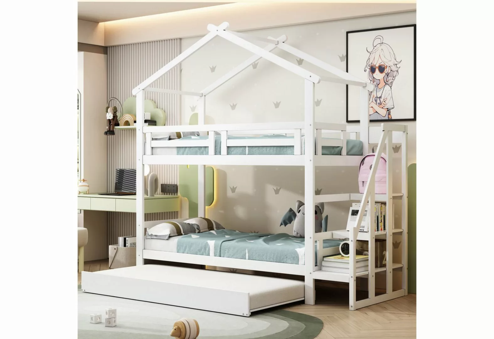 WISHDOR Etagenbett Kinderbett Einzelbett Hausbett (Massivholz-Holzbett mit günstig online kaufen