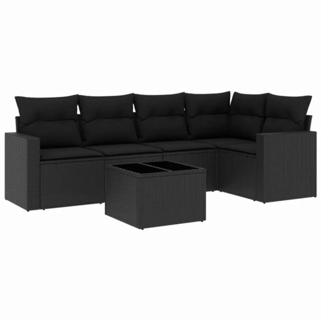 vidaXL Sofaelement 6-tlg. Garten-Sofagarnitur mit Kissen Schwarz Poly Ratta günstig online kaufen