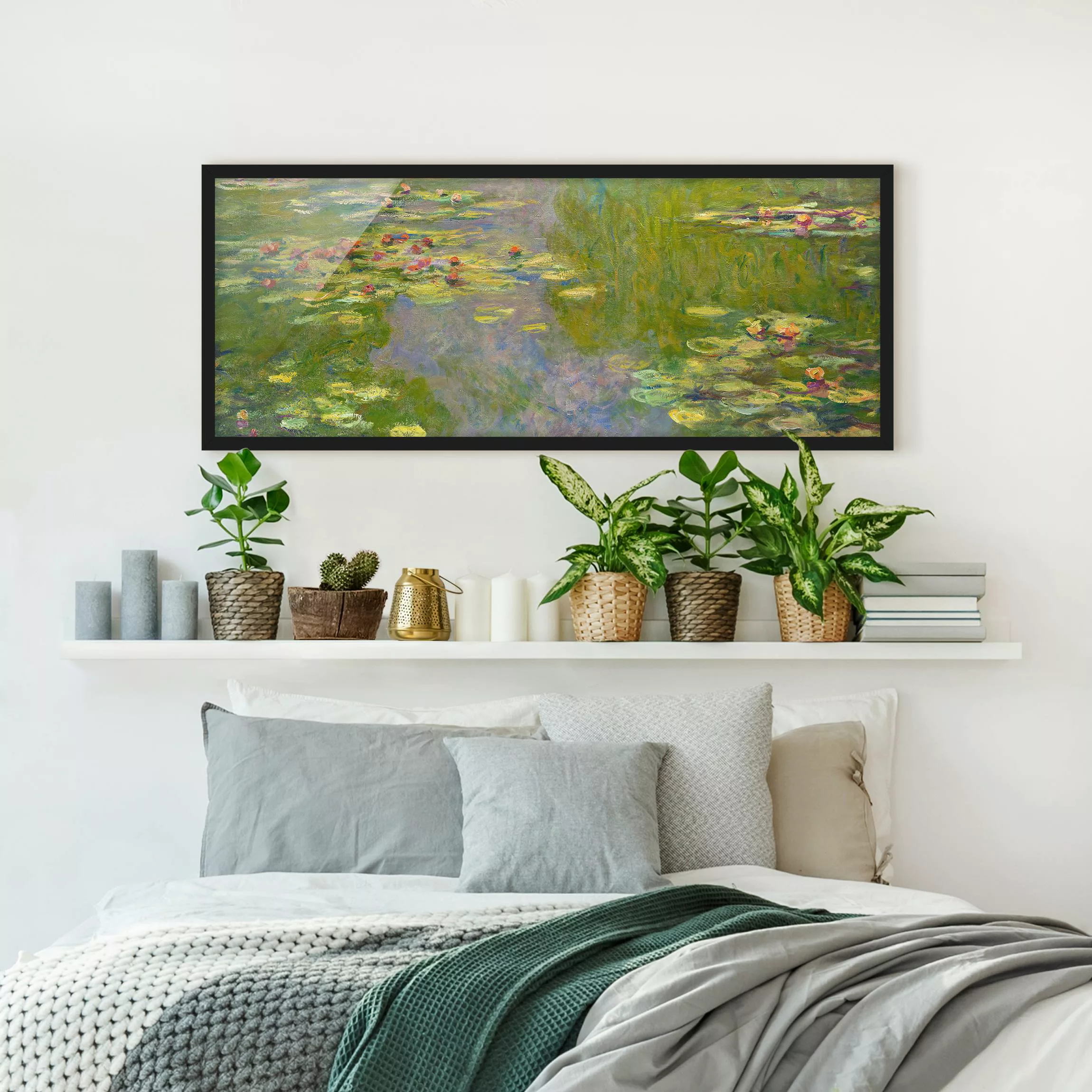 Bild mit Rahmen Blumen - Panorama Claude Monet - Grüne Seerosen günstig online kaufen
