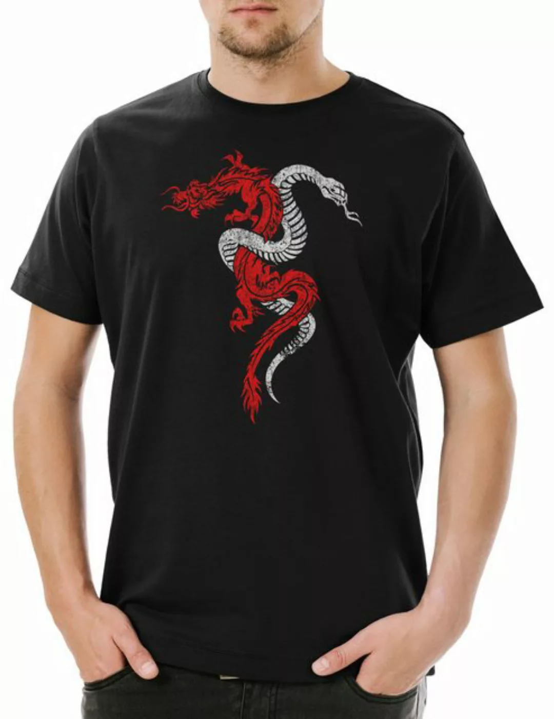 Urban Backwoods Print-Shirt Dragon & Snake Sign Herren T-Shirt Serpent Drac günstig online kaufen