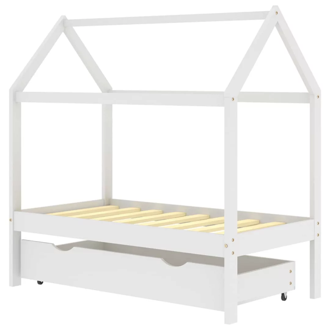 Kinderbett Mit Schublade Weiß Massivholz Kiefer 70x140 Cm günstig online kaufen