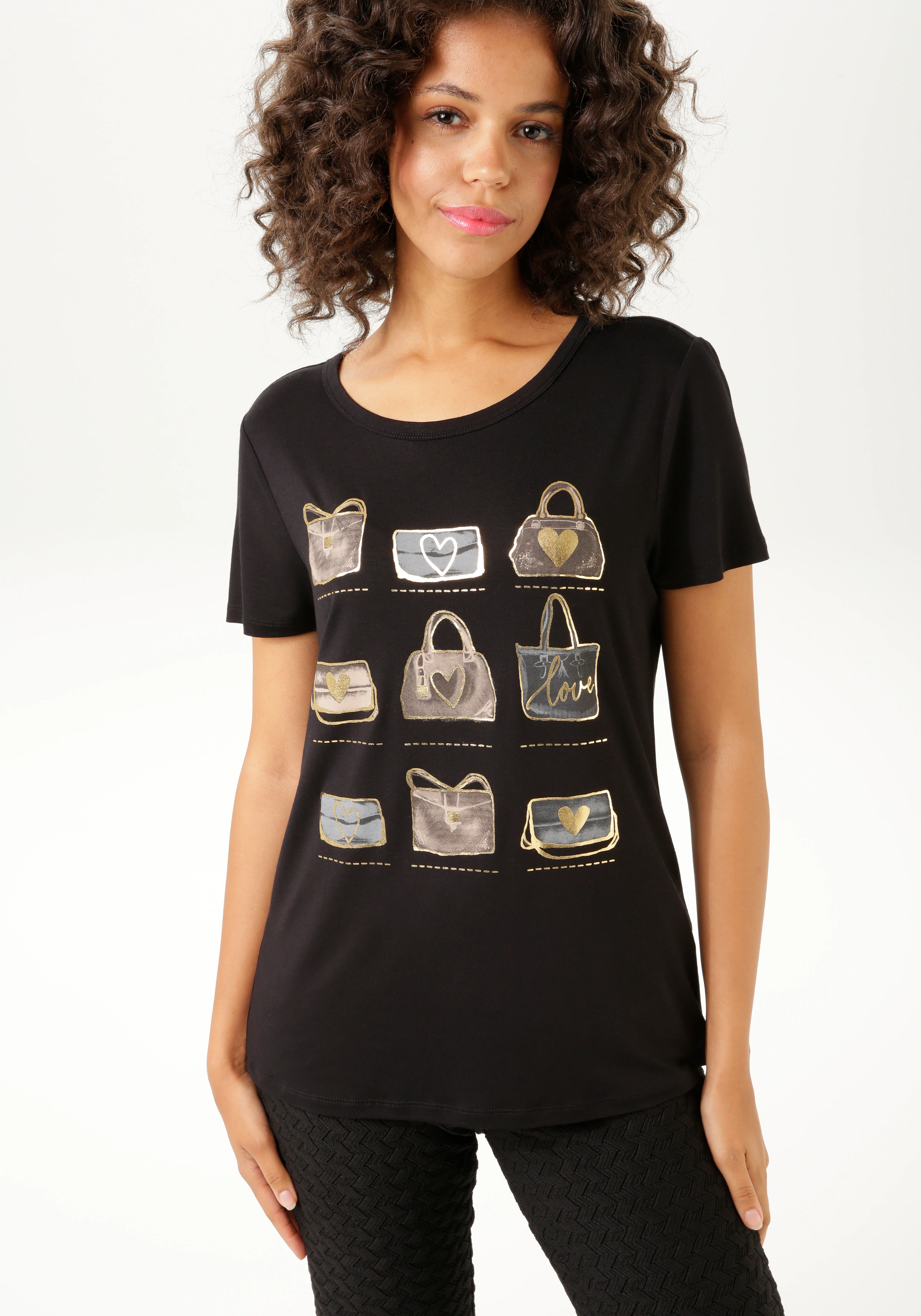 Aniston CASUAL T-Shirt, Frontdruck, teilweise mit glitzerndem Folienprint - günstig online kaufen
