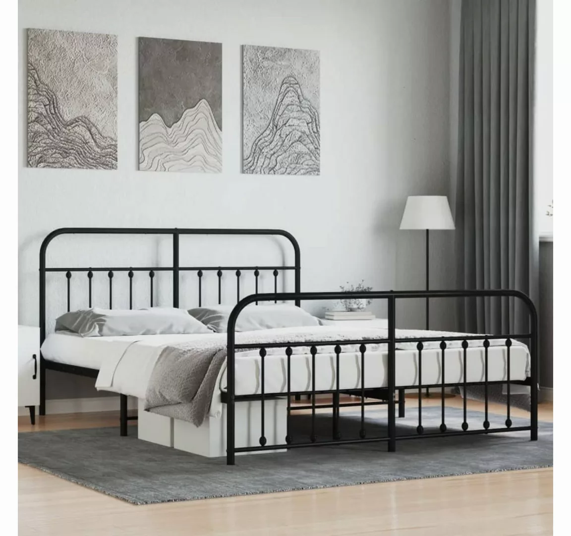 furnicato Bett Bettgestell mit Kopf- und Fußteil Metall Schwarz 183x213 cm günstig online kaufen