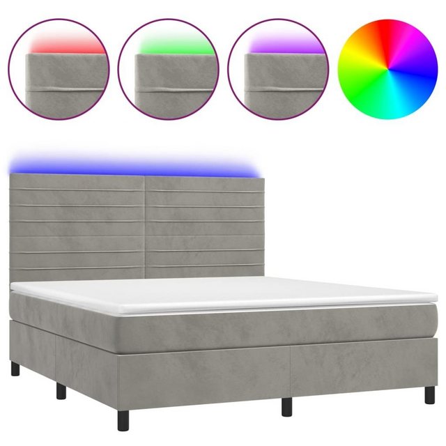 vidaXL Bettgestell Boxspringbett mit Matratze LED Hellgrau 160x200 cm Samt günstig online kaufen