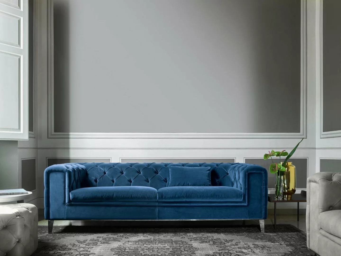 JVmoebel Sofa Sofa 3 Sitzer Blau Luxus Textil Wohnzimmer Design Italienisch günstig online kaufen