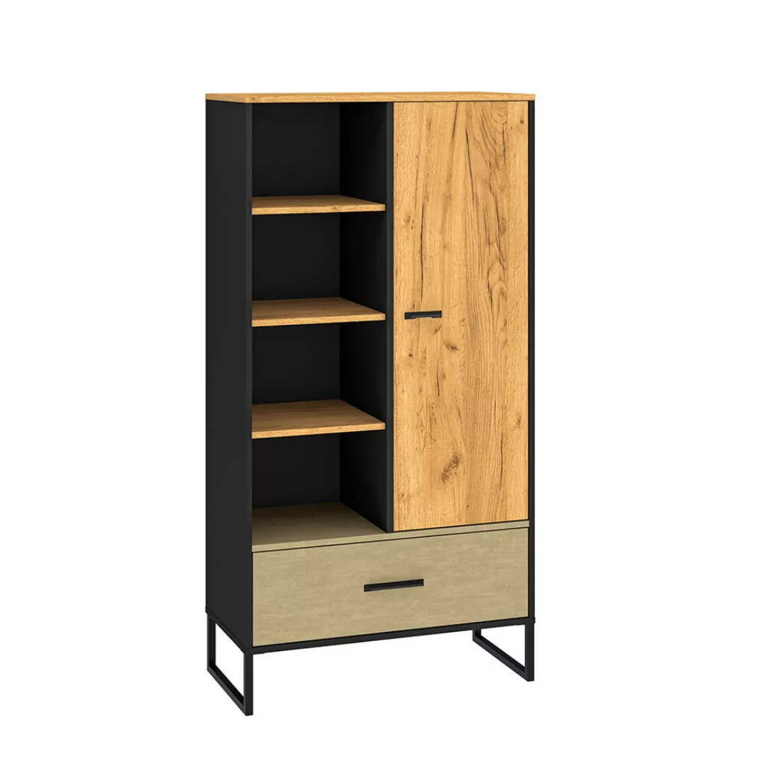 Highboard 80cm breit, schwarz mit Eiche und sandfarben, CASPER-131 günstig online kaufen