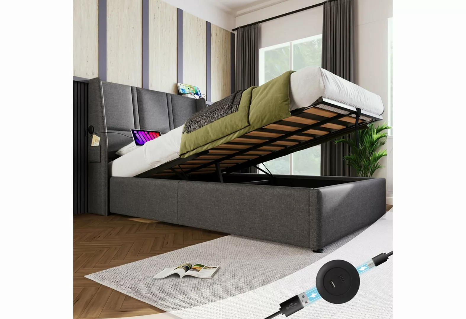 BlingBin Stauraumbett Polsterbett Bett mit Lattenrost aus Metallrahmen (1-t günstig online kaufen