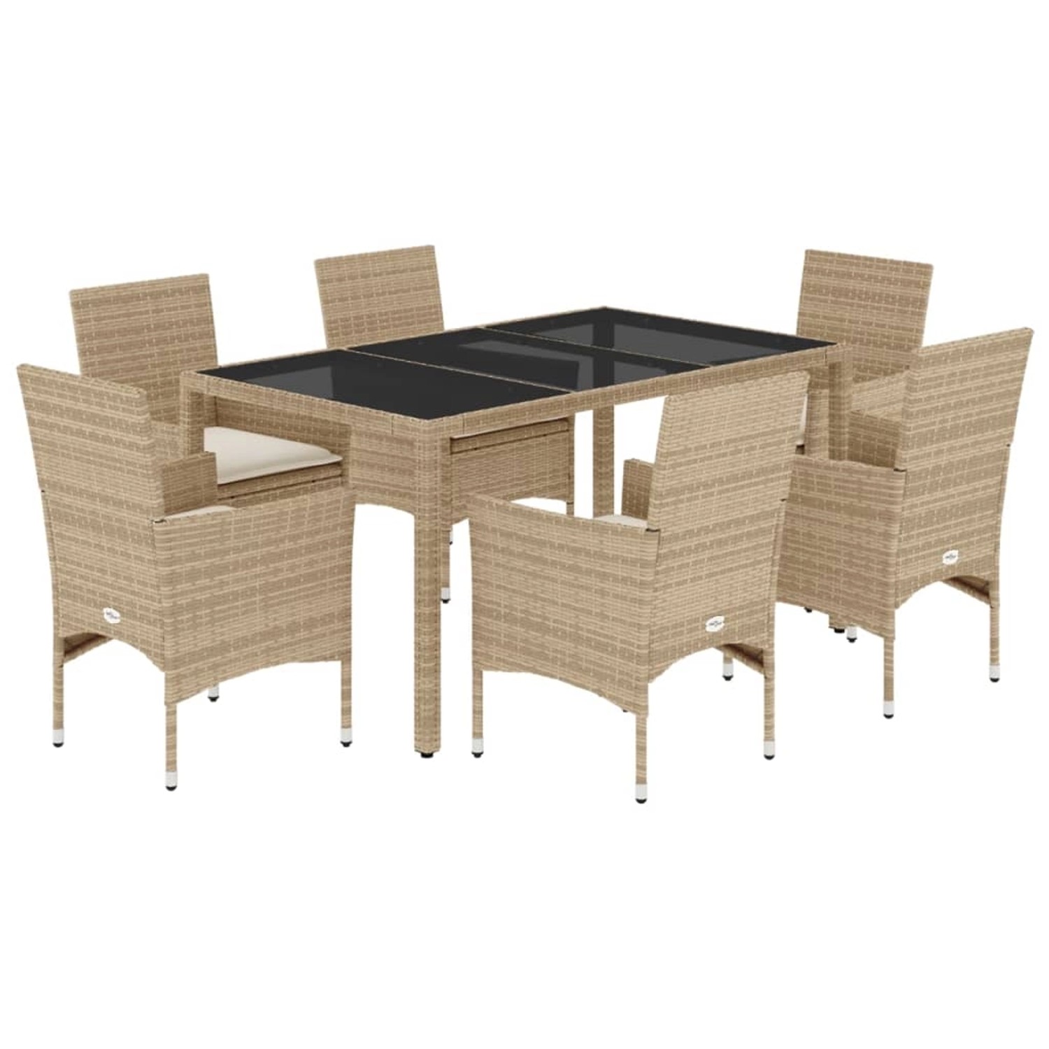 vidaXL 7-Tlg Garten-Essgruppe mit Kissen Beige Poly Rattan und Glas 3278570 günstig online kaufen