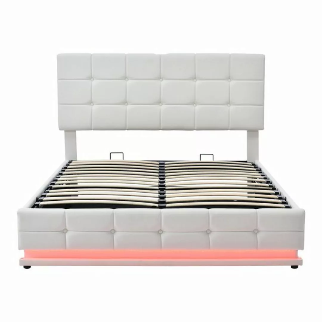 Gotagee Polsterbett Doppelbett LED 140x200cm mit stauraum Jugendbett Weiß f günstig online kaufen