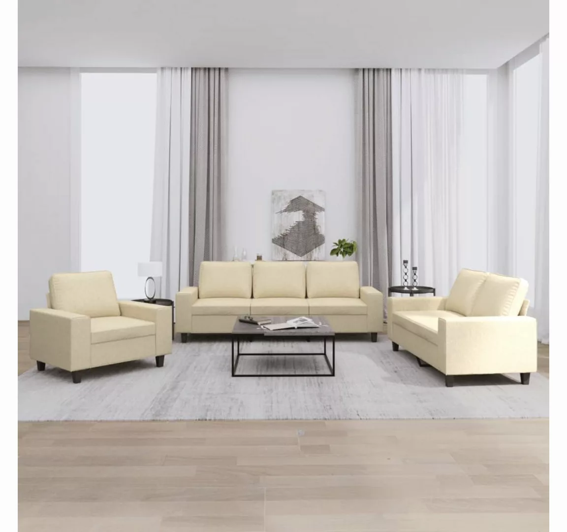 vidaXL Sofa Sofagarnitur Set mit Kissen Stoff, 3-tlg., Creme günstig online kaufen