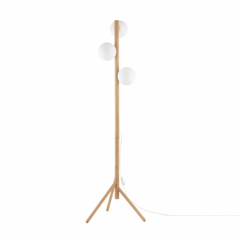 Stehleuchte Estera, Opalglas, Holzgestell, 132 cm, 3-flammig günstig online kaufen