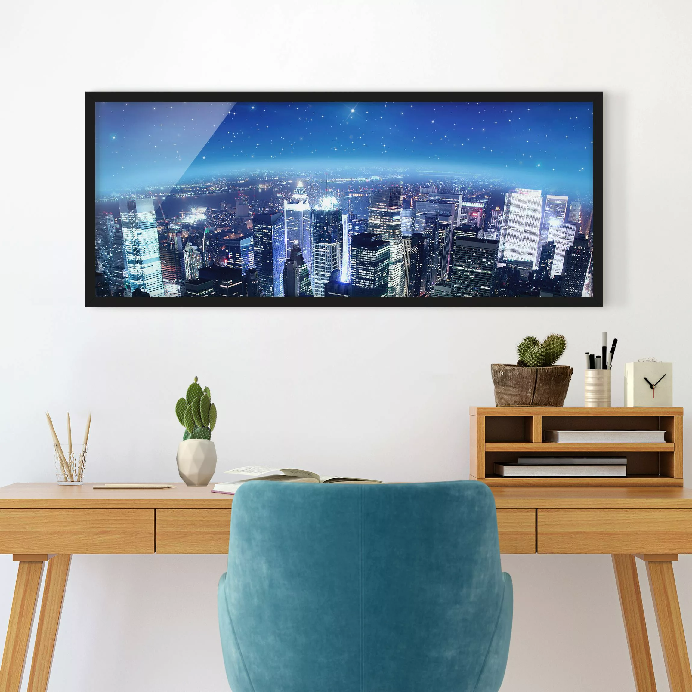 Bild mit Rahmen Architektur & Skyline - Panorama Illuminated New York günstig online kaufen